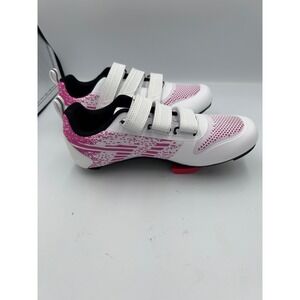 Sport Womens Cycling Shoes White Pink Triple Strap Cleats Included Size EU 39